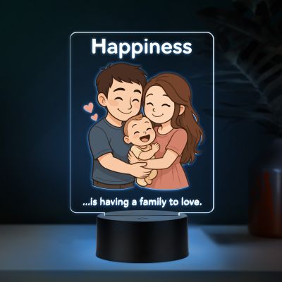 Happiness is Having A Family to Love Quote Engraved LED Night Lamp with Automatic Color Changing Light Gift for Parents Bedroom Decor Light